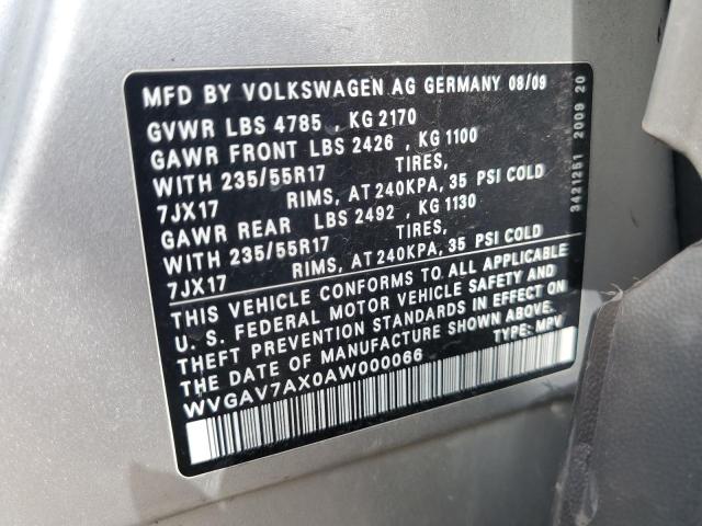 WVGAV7AX0AW000066 - 2010 VOLKSWAGEN TIGUAN S SILVER photo 13