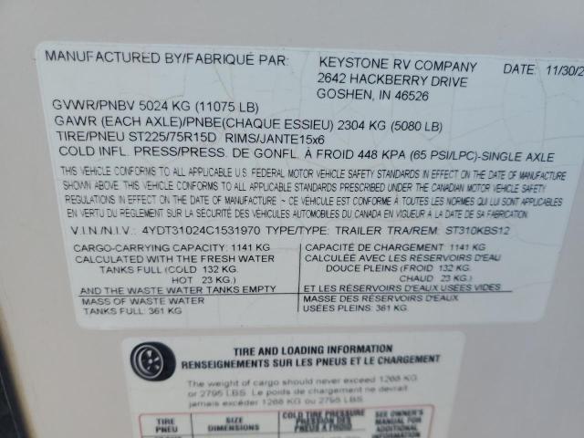 4YDT31024C1531970 - 2012 KEYSTONE SPRINTER TWO TONE photo 10