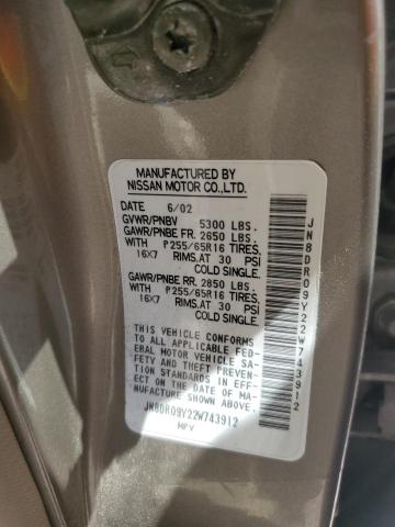 JN8DR09Y22W743912 - 2002 NISSAN PATHFINDER LE 棕色 照片 12