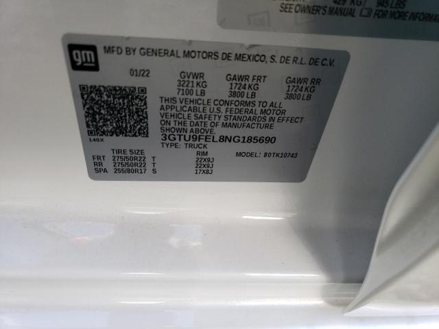 3GTU9FEL8NG185690 - 2022 GMC SIERRA LIM K1500 DENALI WHITE photo 12