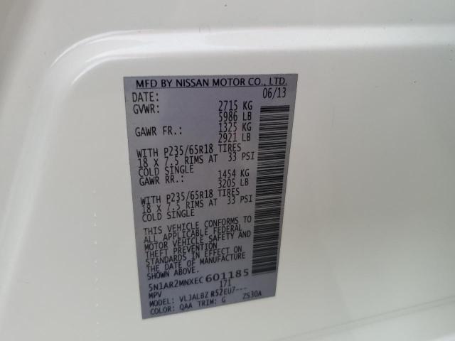 5N1AR2MNXEC601185 - 2014 NISSAN PATHFINDER S WHITE photo 13