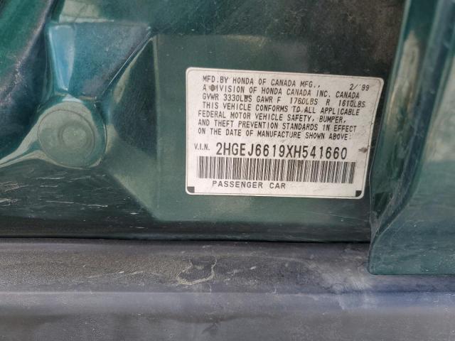 2HGEJ6619XH541660 - 1999 HONDA CIVIC BASE GREEN photo 12