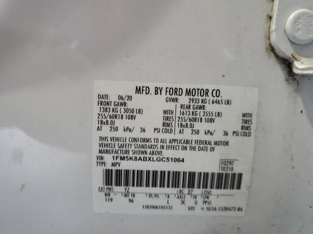 1FM5K8ABXLGC51064 - 2020 FORD EXPLORER POLICE INTERCEPTOR Սպիտակ լուսանկար 13