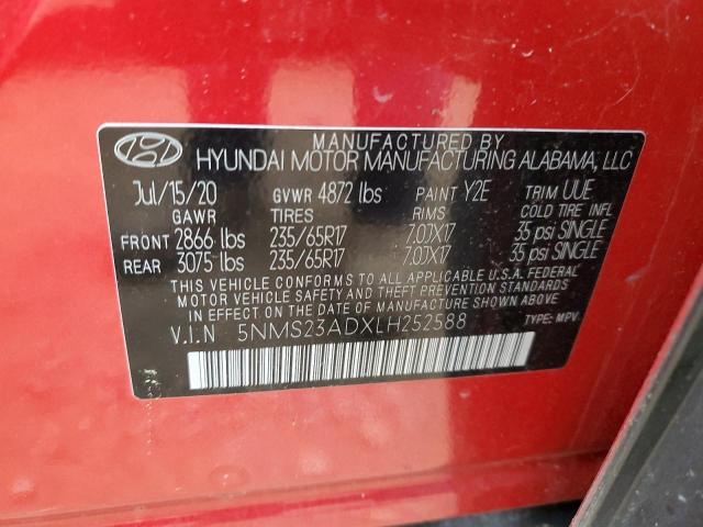 5NMS23ADXLH252588 - 2020 HYUNDAI SANTA FE SE RED photo 13