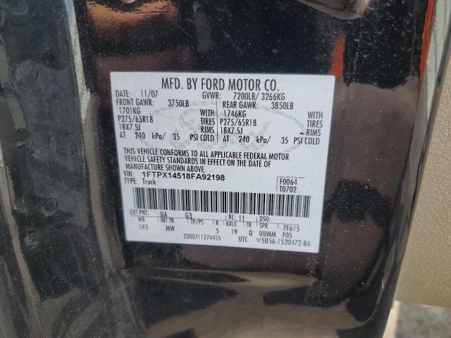 1FTPX14518FA92198 - 2008 FORD F150 BLACK photo 12