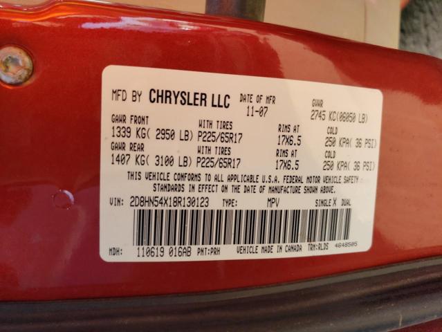 2D8HN54X18R130123 - 2008 DODGE GRAND CARA SXT RED photo 13