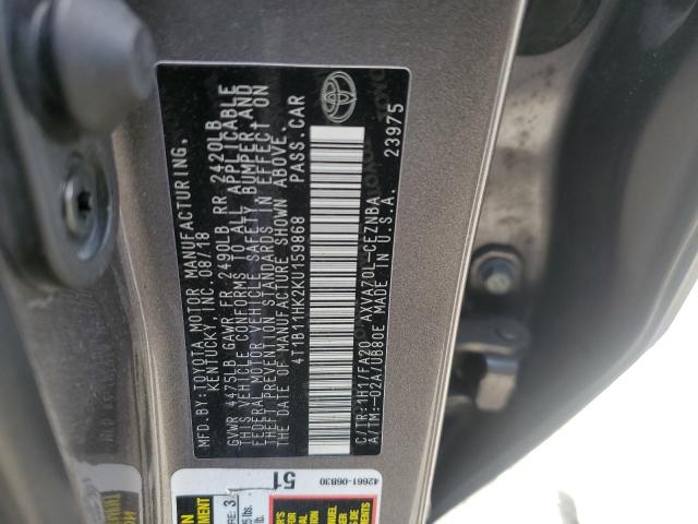 4T1B11HK2KU159868 - 2019 TOYOTA CAMRY L GRAY photo 12