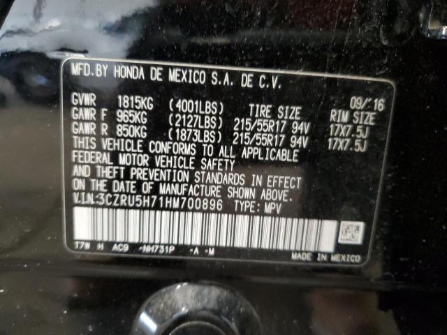 3CZRU5H71HM700896 - 2017 HONDA HR-V EXL BLACK photo 13