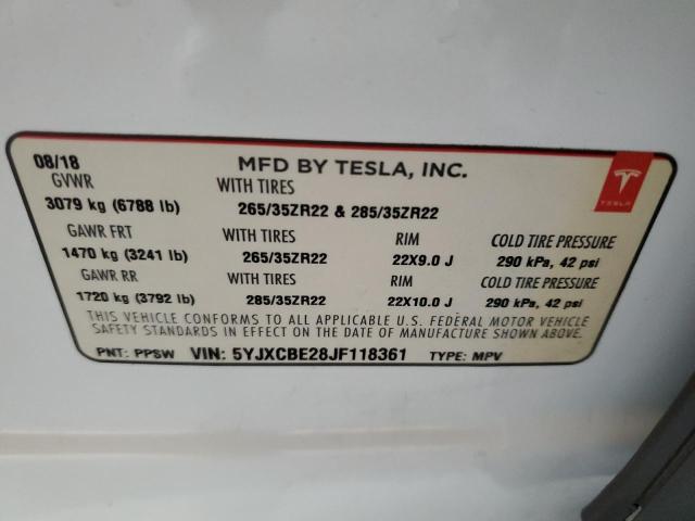 5YJXCBE28JF118361 - 2018 TESLA MODEL X 白色 照片 12