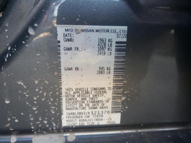 1N4BL4BV1LN321378 - 2020 NISSAN ALTIMA S GRAY photo 10