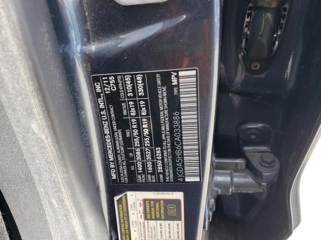 4JGDA5HB6CA033886 - 2012 MERCEDES-BENZ ML 350 4MATIC GRAY photo 12