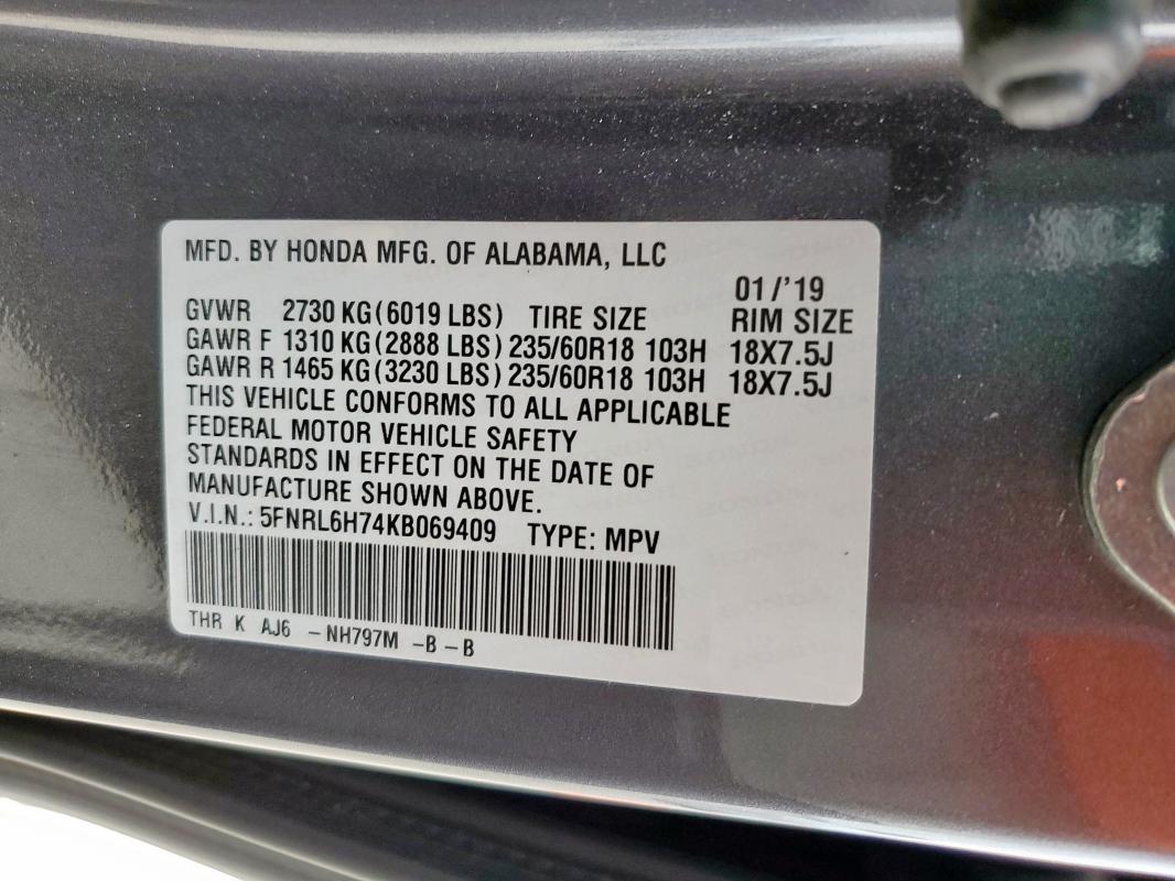 5FNRL6H74KB069409 - 2019 HONDA ODYSSEY EXL Серый фото 14