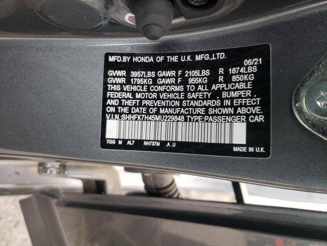 SHHFK7H45MU229848 - 2021 HONDA CIVIC SPORT 灰色 照片 12