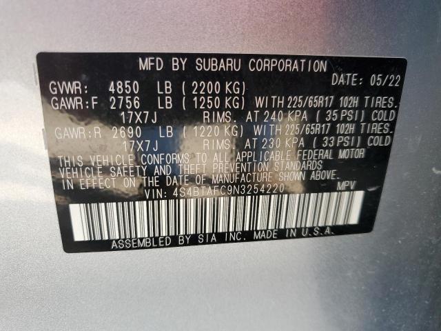 4S4BTAFC9N3254220 - 2022 SUBARU OUTBACK PREMIUM SILVER photo 13