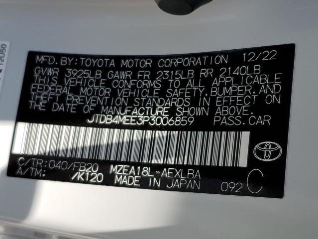 JTDB4MEE3P3006859 - 2023 TOYOTA COROLLA LE WHITE photo 12