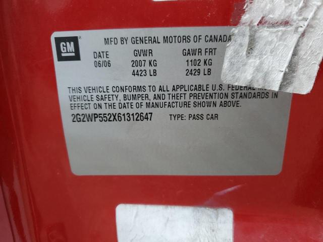 2G2WP552X61312647 - 2006 PONTIAC GRAND PRIX 红色 照片 12