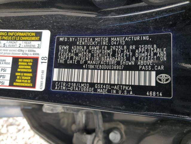 4T1BK1EB0DU038907 - 2013 TOYOTA AVALON BASE BLACK photo 12