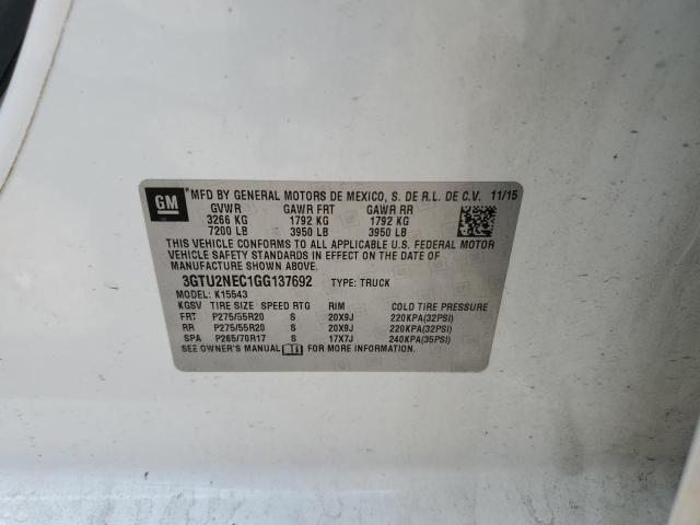 3GTU2NEC1GG137692 - 2016 GMC SIERRA K1500 SLT WHITE photo 12