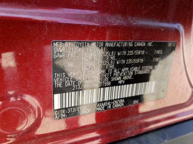 2T3J1RFV9NW277998 - 2022 TOYOTA RAV4 ADVENTURE RED photo 14