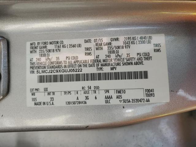 5LMCJ2C9XGUJ05222 - 2016 LINCOLN MKC SELECT Արծաթագույն լուսանկար 13