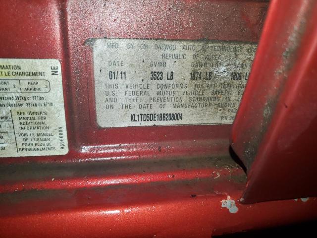 KL1TD5DE1BB208004 - 2011 CHEVROLET AVEO LS Qırmızı foto 13