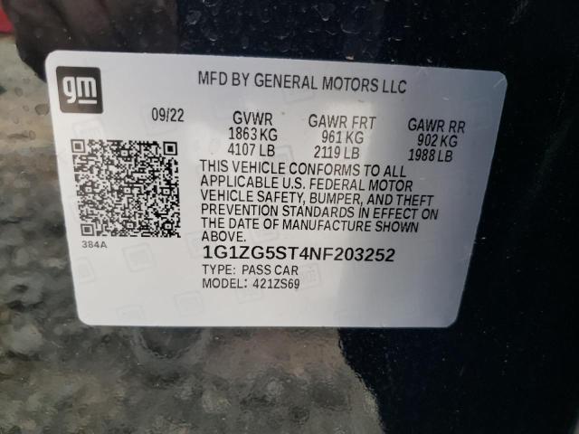 1G1ZG5ST4NF203252 - 2022 CHEVROLET MALIBU RS 黑色 照片 12