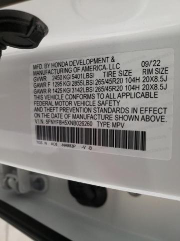 5FNYF8H5XNB026260 - 2022 HONDA PASSPORT EXL 白色 照片 14