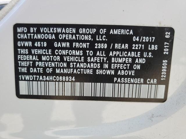 1VWDT7A34HC068934 - 2017 VOLKSWAGEN PASSAT R-LINE Ağ foto 10
