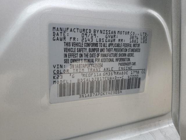 3N1AB7AP0KY425054 - 2019 NISSAN SENTRA S SILVER photo 13