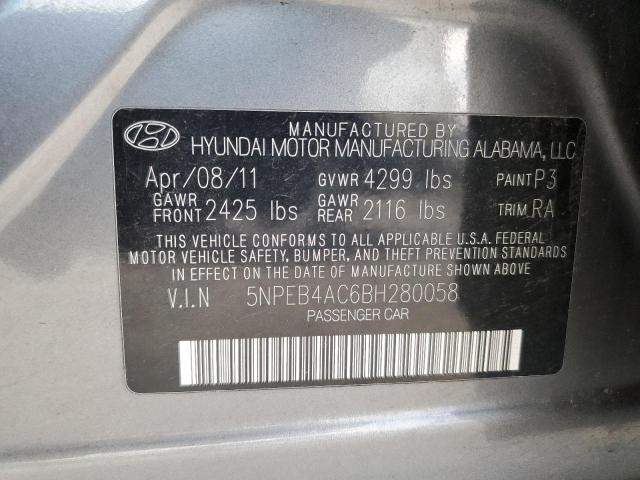 5NPEB4AC6BH280058 - 2011 HYUNDAI SONATA GLS GRAY photo 12