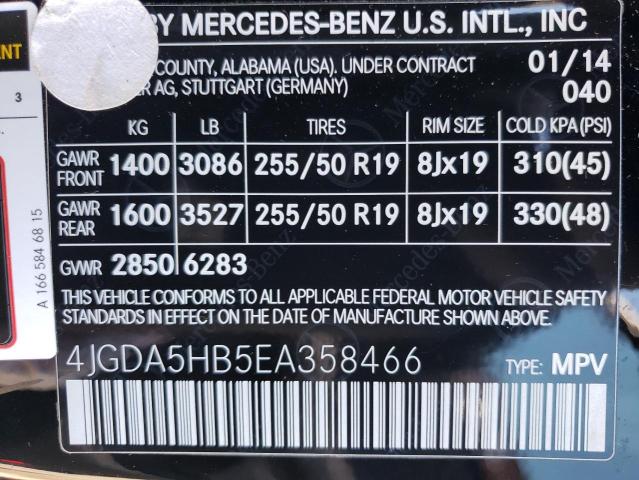 4JGDA5HB5EA358466 - 2014 MERCEDES-BENZ ML 350 4MATIC BLACK photo 12