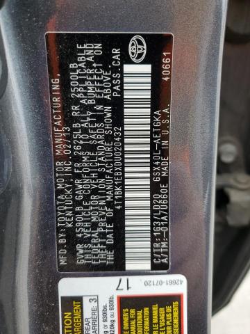 4T1BK1EBXDU020432 - 2013 TOYOTA AVALON BASE 灰色 照片 12