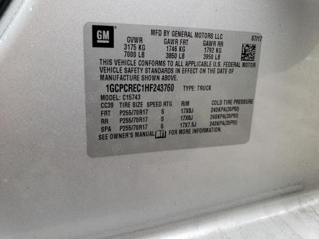 1GCPCREC1HF243760 - 2017 CHEVROLET SILVERADO C1500 LT SILVER photo 13