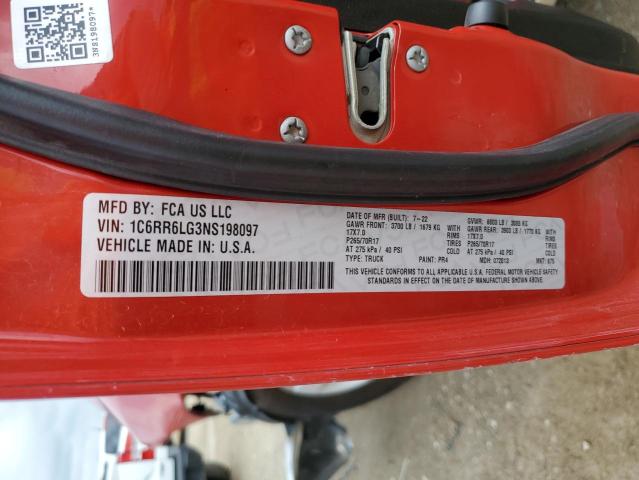 1C6RR6LG3NS198097 - 2022 RAM 1500 CLASS SLT წითელი ფოტო 13