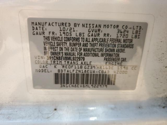 3N1CN8EV8ML922979 - 2021 NISSAN VERSA SV WHITE photo 12