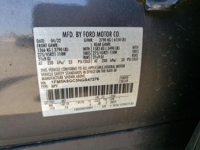 1FM5K8GC5NGB47276 - 2022 FORD EXPLORER ST GRAY photo 13