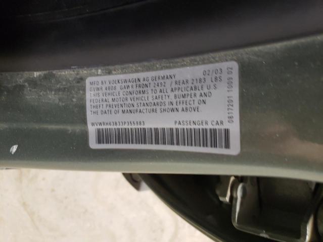 WVWRH63B33P355983 - 2003 VOLKSWAGEN PASSAT GLX Yaşıl foto 12