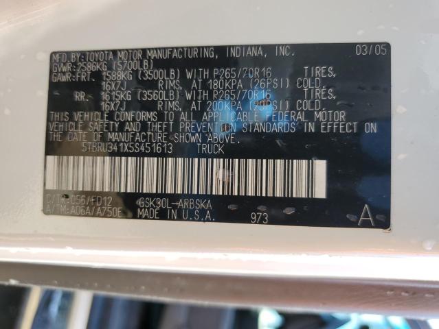 5TBRU341X5S451613 - 2005 TOYOTA TUNDRA ACCESS CAB SR5 WHITE photo 12