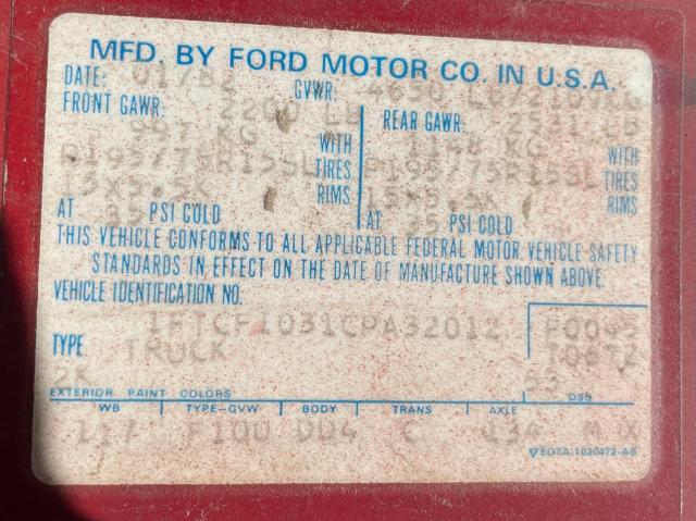 1FTCF1031CPA32012 - 1982 FORD F100 BLUE photo 10