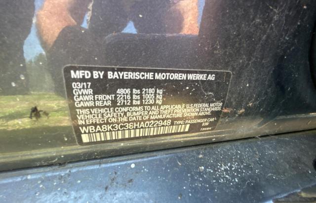 WBA8K3C38HA022948 - 2017 BMW 330 XI Сірий фото 10