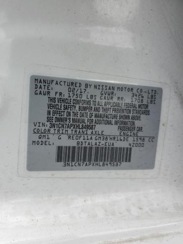 3N1CN7APXHL849587 - 2017 NISSAN VERSA S WHITE photo 12