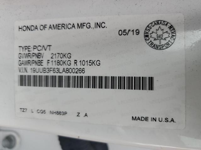 19UUB3F63LA800266 - 2020 ACURA TLX TECHNOLOGY WHITE photo 12