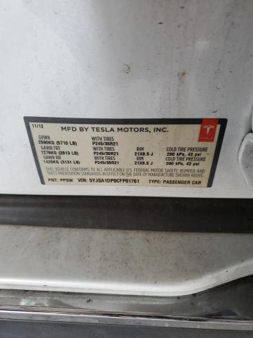 5YJSA1DP0CFP01761 - 2012 TESLA MODEL S 白色 照片 12