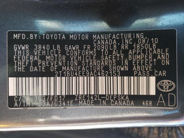 2T1BU4EE9AC462153 - 2010 TOYOTA COROLLA BASE GRAY photo 13