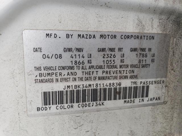 JM1BK34M181148830 - 2008 MAZDA SPEED 3 WHITE photo 12