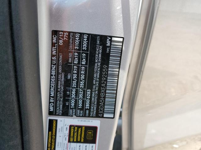 4JGDA5HBXEA292559 - 2014 MERCEDES-BENZ ML 350 4MATIC SILVER photo 12