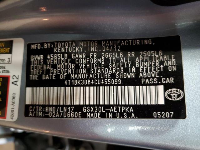 4T1BK3DB4CU455099 - 2012 TOYOTA AVALON BASE 蓝色 照片 12