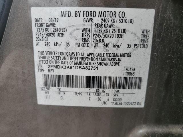 2FMDK3K91DBA82751 - 2013 FORD EDGE LIMITED GRAY photo 13