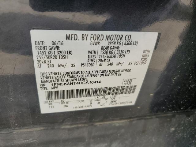 1FM5K8HT4HGA10414 - 2017 FORD EXPLORER PLATINUM CHARCOAL photo 13