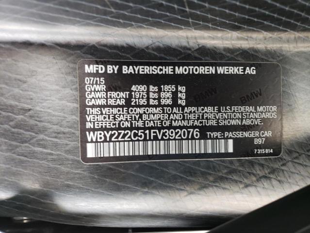 WBY2Z2C51FV392076 - 2015 BMW I8 WHITE photo 12